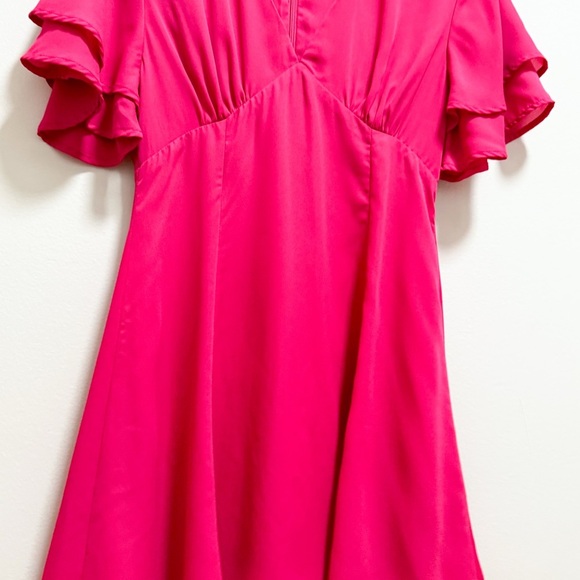 Vintage hot pink fuchsia barbiecore coquette v neck dress ruffle sleeve small - Picture 8 of 14